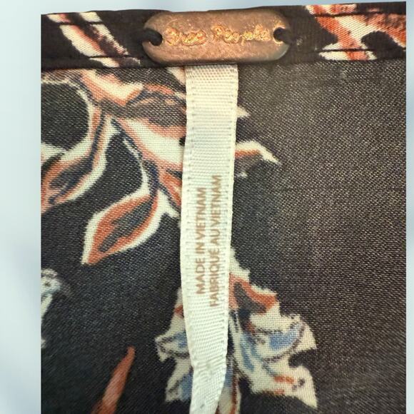 Free People Brown Leaf & Floral Pattern Smocked Waist Bank Blouse  XS - Picture 5 of 12